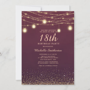 Burgunder-Gold-Glitzer-Lichterkette Formal 18. Einladung