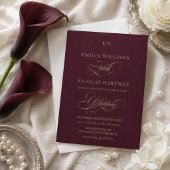 Burgunder Gold Monogramm Hochzeit Einladung