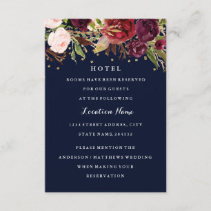Burgunder Gold Navy Konfetti Blumen Hochzeitshotel Begleitkarte