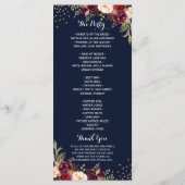 Burgunder-Gold-Navy-Konfetti-Blumen-Hochzeitsprogr Programm (Rückseite)
