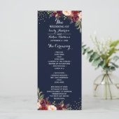 Burgunder-Gold-Navy-Konfetti-Blumen-Hochzeitsprogr Programm (Stehend Vorderseite)