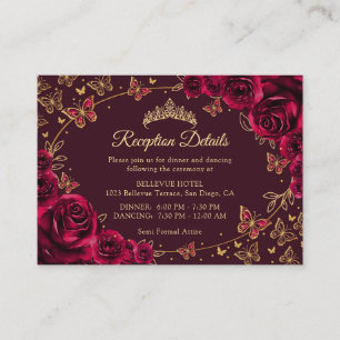 Burgunder Gold Quinceanera-Empfangsdetails Begleitkarte