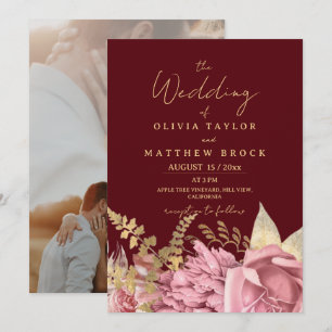 Burgunder-Gold-Rose ⎮ Blush Floral Hochzeit Einladung
