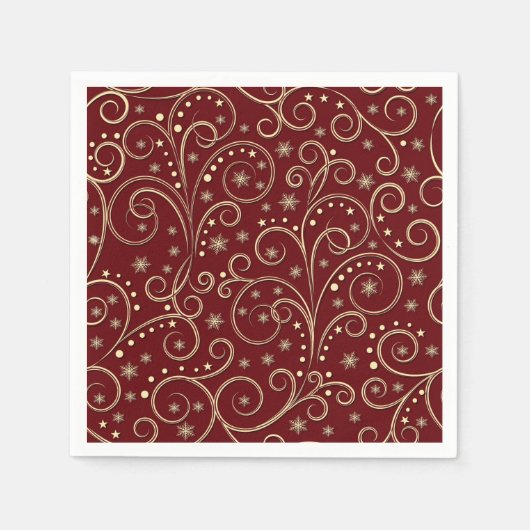 Burgunder Gold Scroll Papier Servietten, Luxuspart Serviette (Vorderseite)