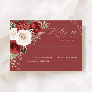 Burgunder-Gold-Winter-Blumen-Hochzeits-Antwortkart RSVP Karte