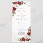 Burgunder-Gold-Winter-Blumen-Hochzeitszeremonie Programm (Vorderseite)