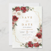 Burgunder-Gold-Winter-Blumenhochzeit Save The Date (Vorderseite)