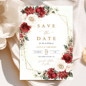 Burgunder-Gold-Winter-Blumenhochzeit Save The Date