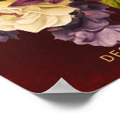 Burgunder goldblühende Winterhochzeit Begrüßungsze Poster (Ecke)