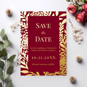 Burgunder-Goldene Hochzeit Save the Date Folienkar Folieneinladung