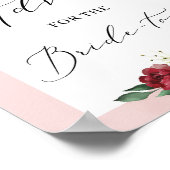 Burgunder goldener Blumenrat für Brautschild Poster (Ecke)