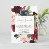 Burgunder Goldfall Blumenwasser-Babysprinkle Einladung (Stehend Vorderseite)