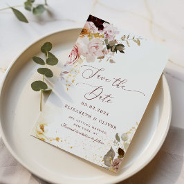 Burgunder Goldfall Save the Date elegant Einladung