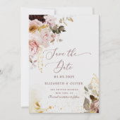 Burgunder Goldfall Save the Date elegant Einladung (Vorderseite)