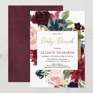 Burgunder-GoldfallblumenAquarell-Baby-Brunch Einladung