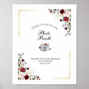 Burgunder Goldfolie Fotobox Hochzeitsschild Poster