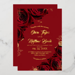 Burgunder Goldfolie Rote Rosen Hochzeit Folieneinladung