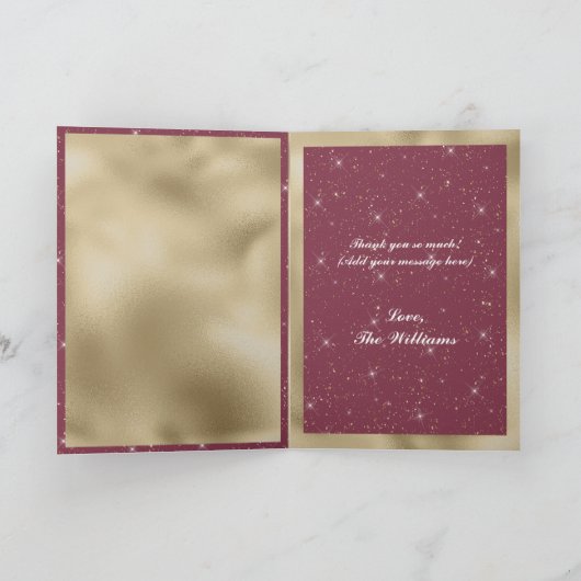 Burgunder Goldglanz Glitzer 90. Geburtstag Dankeskarte (Innenseite)