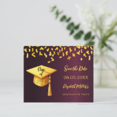 Burgunder Goldgraduiertenpartei Save the Date Kart (Stehend Vorderseite)