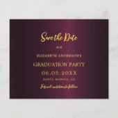 Burgunder Goldgraduiertenpartei Save the Date Kart (Rückseite)