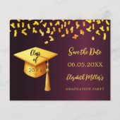 Burgunder Goldgraduiertenpartei Save the Date Kart (Vorderseite)
