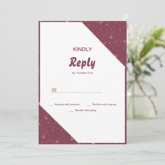 Burgunder Goldherz funkeln Glitzer UAWG Einladung (Stehend Vorderseite)