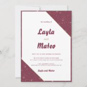 Burgunder Goldherz Glitzer Hochzeit Einladung (Vorderseite)