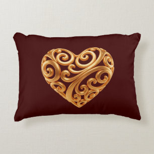 Burgunder-Goldherz-Symbol der Liebe Dekokissen