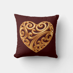 Burgunder-Goldherz-Symbol der Liebe Kissen