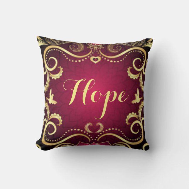 Burgunder-Goldhoffnungs-Muster-Druck-Entwurf Kissen (Vorderseite)