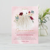 Burgunder Goldmedaille Glitzer Blumenkleid Quincea Einladung (Stehend Vorderseite)