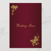 Burgunder-Goldschmetterlings-Hochzeitsmenü Menükarte (Rückseite)