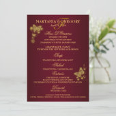 Burgunder-Goldschmetterlings-Hochzeitsmenü Menükarte (Stehend Vorderseite)