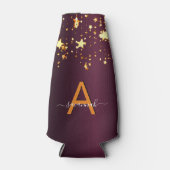 Burgunder Goldsterne Party Monogramm Name Flaschenkühler (Vorderseite)