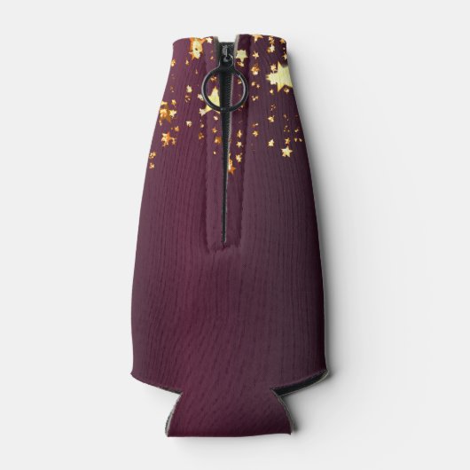 Burgunder Goldsterne Party Monogramm Name Flaschenkühler (Rückseite)