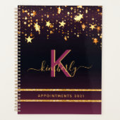 Burgunder Goldsterne Schwarzer Glitzer Monogramm 2 Planer (Vorderseite)