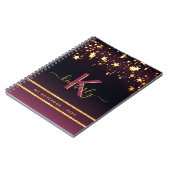Burgunder Goldsterne Schwarzer Glitzer Monogramm C Notizblock (Linke Seite)