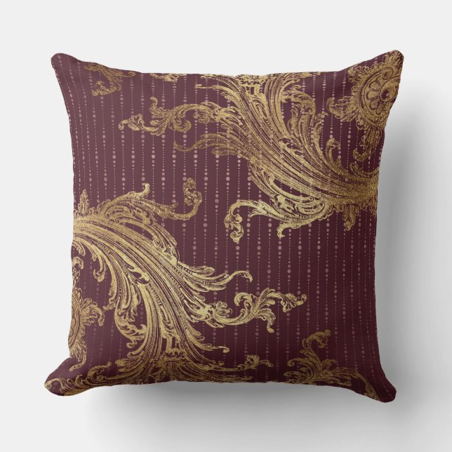 Burgunder-Goldviktorianisches umschaltbares Kissen (Vorderseite)