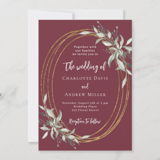 Burgunder Goldweihe Einladung (Vorderseite)