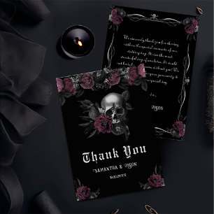 Burgunder gotisches florales Totenkopf-Hochzeits-H Dankeskarte