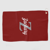 Burgunder Grau Weiß Monogramm Personalisiert Golfhandtuch (Horizontal)
