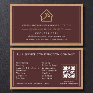 Burgunder-Handwerker-QR-Code-Holzkonstruktion Visitenkarte