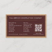 Burgunder-Handwerker-QR-Code-Holzkonstruktion Visitenkarte (Rückseite)