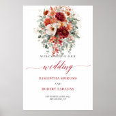 Burgunder Herbst-Blumen-Boho-Eukalyptus-Hochzeitss Poster (Vorne)