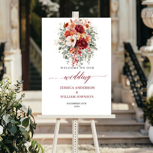 Burgunder Herbst-Blumen-Boho-Eukalyptus-Hochzeitss Poster