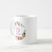 Burgunder-Herbst-Blumen-Goldrahmen-Monogramm Kaffeetasse (Vorderseite Links)
