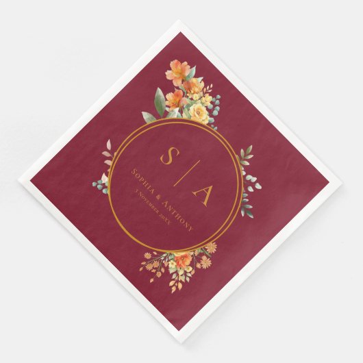 Burgunder-Herbst-Hochzeitsservietten Serviette (Ecke)