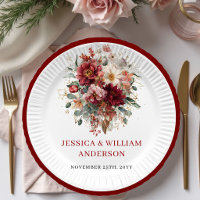 Burgunder Herbst Marsala Hochzeitspapierteller Des