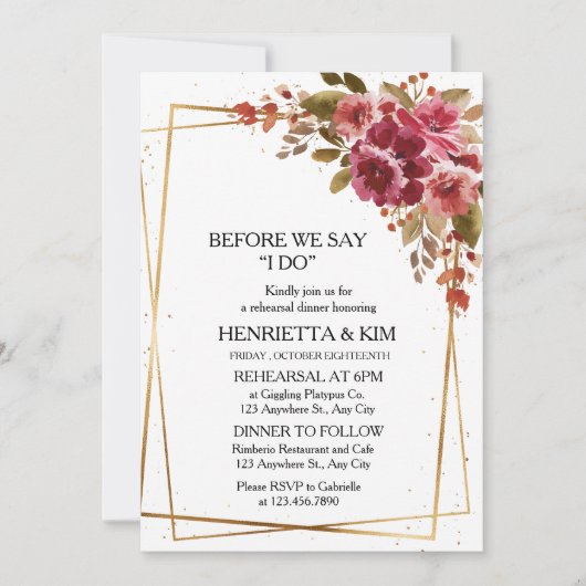 Burgunder Herbst oder Herbst Thema Probe Abendesse Einladung (Vorderseite)