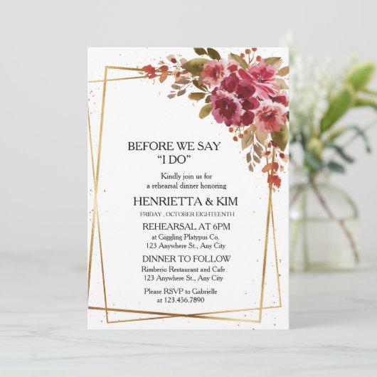 Burgunder Herbst oder Herbst Thema Probe Abendesse Einladung (Stehend Vorderseite)